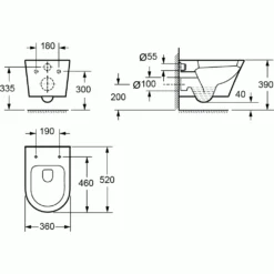 Imex Arco Rimless Wall Hung WC & Duraplast Slimline Slow Close Seat -Vado Shop imex arco rimless wall hung toilet 520 technical drawring