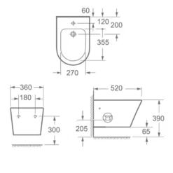 IMEX Pura Arco Wall Hung Bidet With One Tap Hole -Vado Shop imex arco wall hung bidet bh1088 technical drawing