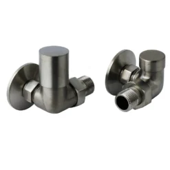 Inox Brushed Stainless Steel Corner Radiator Valves (Pair)