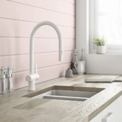 Just Taps VOS Pull Out Single Lever Mono Kitchen Mixer - Matt White 11 Just Taps VOS Pull Out Single Lever Mono Kitchen Mixer - Matt White -Vado Shop just taps pull out spray kitchen mixer matt white lifestyle