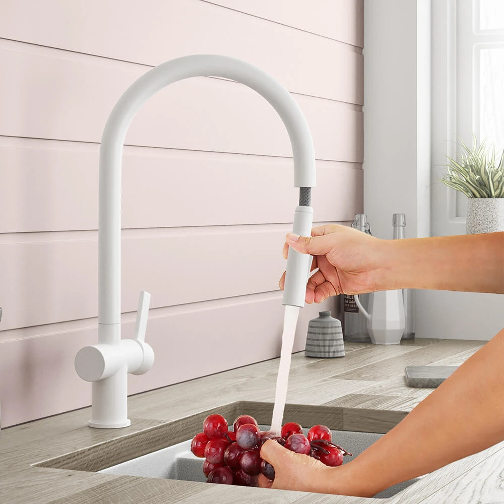 Just Taps VOS Pull Out Single Lever Mono Kitchen Mixer - Matt White 2 Just Taps VOS Pull Out Single Lever Mono Kitchen Mixer - Matt White - Image 2