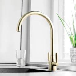 Just Taps Blink Twin Lever Mono Kitchen Mixer Tap - Brushed Brass