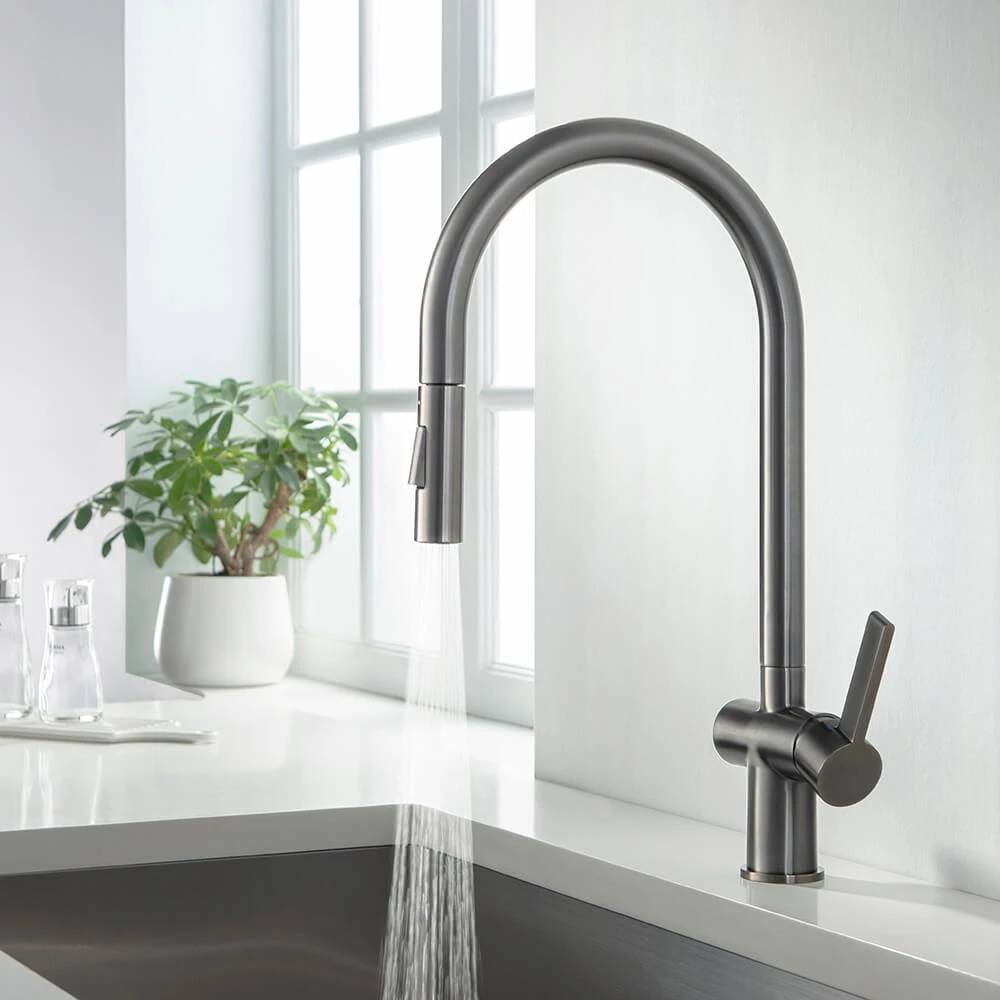 Just Taps VOS Pull Out Single Lever Mono Kitchen Mixer - Brushed Gunmetal Grey 4 Just Taps VOS Pull Out Single Lever Mono Kitchen Mixer - Brushed Gunmetal Grey - Image 4