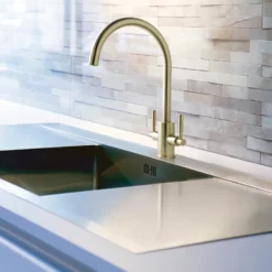 Just Taps Newbury Twin Lever Mono Kitchen Mixer Tap - Matt Black -Vado Shop just taps vos newbury brushed brass mono kitchen mixer lifestyle 2