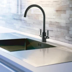 Just Taps Newbury Twin Lever Mono Kitchen Mixer Tap - Matt Black -Vado Shop just taps vos newbury matt black mono kitchen mixer lifestyle 2