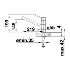 Blanco Kano Single Lever Mono Kitchen Mixer Tap - Matt Black -Vado Shop kano line drawing side view