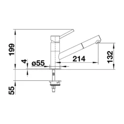 Blanco Kano-S Single Lever Mono Pull Out Kitchen Mixer Tap - Chrome 9 Blanco Kano-S Single Lever Mono Pull Out Kitchen Mixer Tap - Chrome -Vado Shop kano s line drawing side view