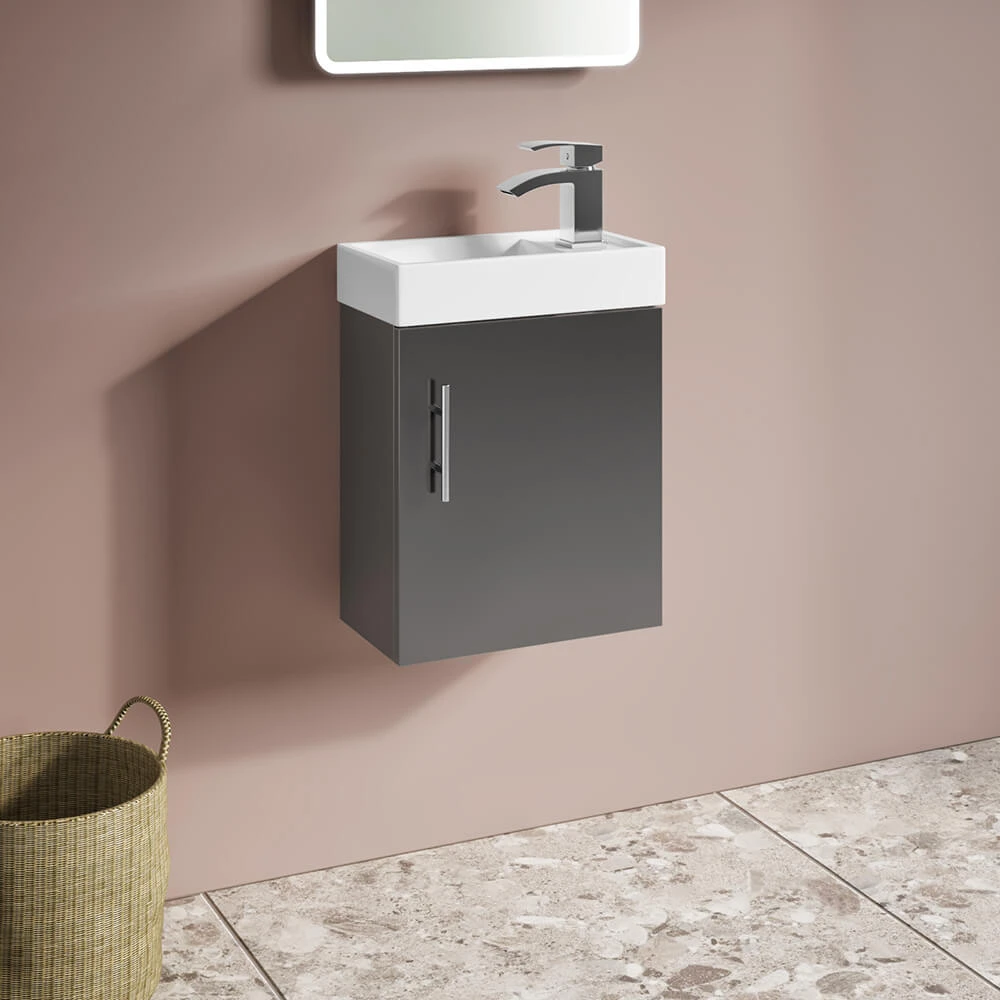 Maisie Compact 400mm Mini Cloakroom Wall Hung Vanity Unit & Basin - Anthracite 1 Maisie Compact 400mm Mini Cloakroom Wall Hung Vanity Unit & Basin - Anthracite
