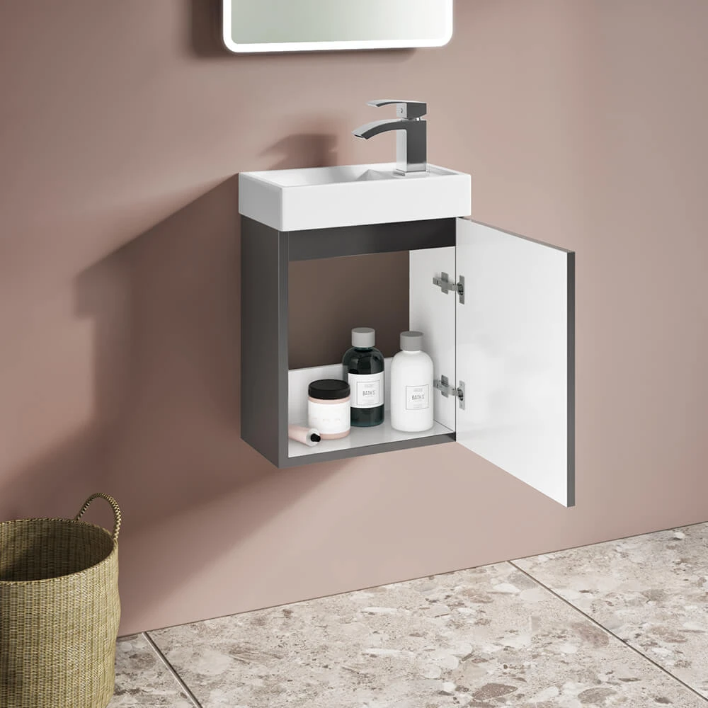 Maisie Compact 400mm Mini Cloakroom Wall Hung Vanity Unit & Basin - Anthracite 2 Maisie Compact 400mm Mini Cloakroom Wall Hung Vanity Unit & Basin - Anthracite - Image 2