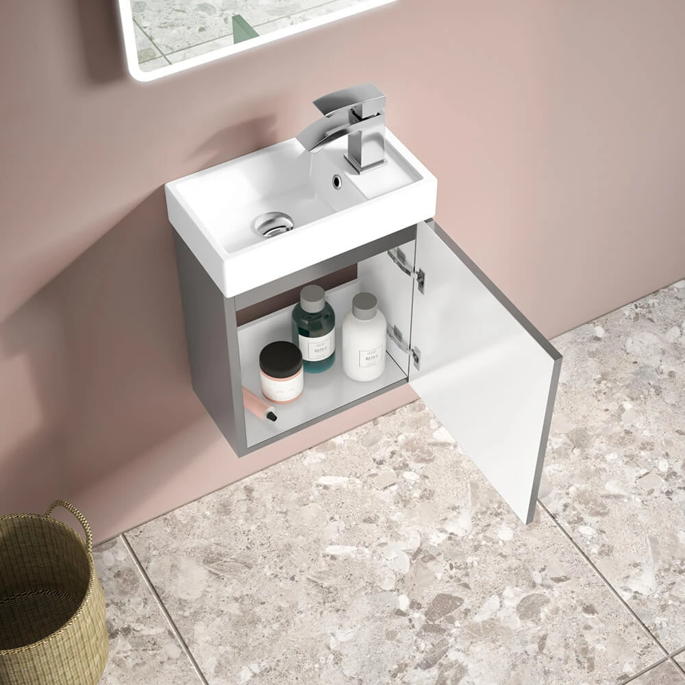 Maisie Compact 400mm Mini Cloakroom Wall Hung Vanity Unit & Basin - Anthracite 3 Maisie Compact 400mm Mini Cloakroom Wall Hung Vanity Unit & Basin - Anthracite - Image 3