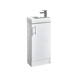 Maisie Compact 400mm Mini Cloakroom Vanity Unit And Basin - Gloss White -Vado Shop lanza white floorstanding cloakroom unit chrome handle cutout