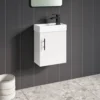 Maisie Compact 400mm Mini Cloakroom Wall Hung Vanity Unit With Black Handle & Basin - Gloss White