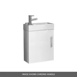 Maisie Compact 400mm Mini Cloakroom Wall Hung Vanity Unit With Black Handle & Basin - Gloss White -Vado Shop lanza white wallhung cloakroom unit chrome handle cutout banner