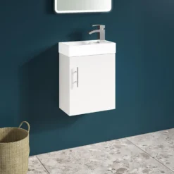 Maisie Compact Wall Mounted 400mm Cloakroom Vanity Unit And Basin - White Gloss