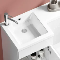 Harbour Icon 900mm Spacesaving White Gloss Left Combination Bathroom Toilet, Sink Unit, Cistern & Vellamo Aspire Toilet With SC Seat -Vado Shop lili combination 1door unit white chrome handle basin zoom