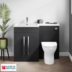 Harbour Icon 1100mm Right Hand Combination Bathroom Toilet & Sink Unit With Harbour Toilet And Cistern - Graphite Grey 15 Harbour Icon 1100mm Right Hand Combination Bathroom Toilet & Sink Unit With Harbour Toilet And Cistern - Graphite Grey -Vado Shop lili combination unit matt grey chrome handle lifestyle1 left