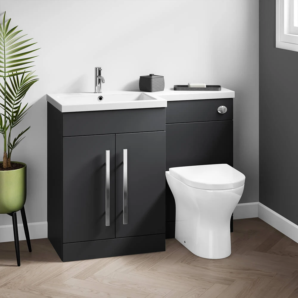 Harbour Icon 1100mm Right Hand Combination Bathroom Toilet & Sink Unit With Harbour Toilet And Cistern - Graphite Grey 1 Harbour Icon 1100mm Right Hand Combination Bathroom Toilet & Sink Unit With Harbour Toilet And Cistern - Graphite Grey
