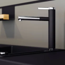 Blanco Linee-S Single Lever Pull Out Kitchen Mixer Tap - Alumetallic & Chrome 26 Blanco Linee-S Single Lever Pull Out Kitchen Mixer Tap - Alumetallic & Chrome -Vado Shop linee s black lifestyle 1