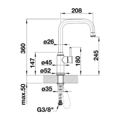 Blanco Livia-S Single Lever Mono Pull Out Mono Kitchen Mixer Tap - Chrome -Vado Shop livia line drawing side view