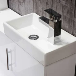 Maisie Compact Wall Mounted 400mm Cloakroom Vanity Unit And Basin - White Gloss -Vado Shop maisie 400mm basin w side mounted 1 tap hole white