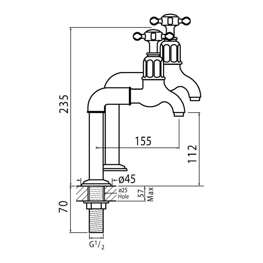 Perrin & Rowe Mayan Crosshead Deck Mounted Bibcocks (Pair) - Chrome 6 Perrin & Rowe Mayan Crosshead Deck Mounted Bibcocks (Pair) - Chrome - Image 6