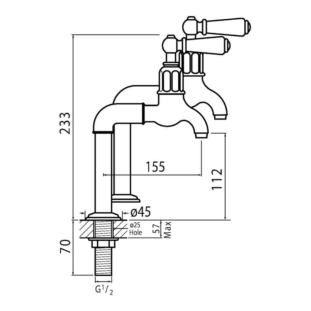 Perrin & Rowe Mayan Lever Deck Mounted Bibcocks (Pair) - Gold 4 Perrin & Rowe Mayan Lever Deck Mounted Bibcocks (Pair) - Gold - Image 4