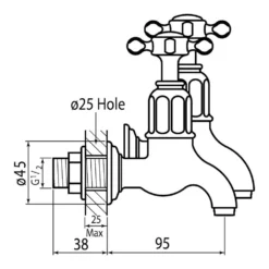 Perrin & Rowe Mayan Lever Wall Mounted Bibcocks (Pair) - Gold 7 Perrin & Rowe Mayan Lever Wall Mounted Bibcocks (Pair) - Gold -Vado Shop mayanwlever technicaldrawing