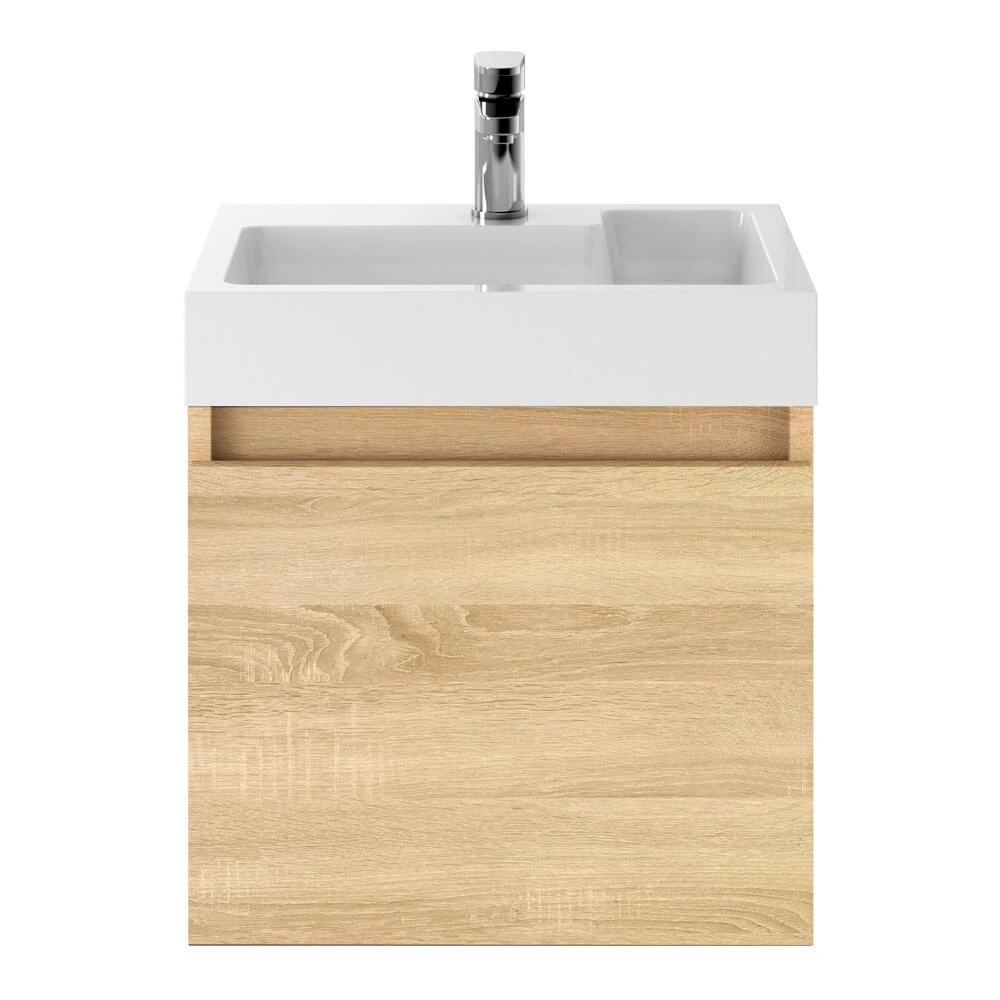 Minnie 500mm Wall Mounted 1 Door Vanity Unit & Polymarble Basin - Natural Oak 7 Minnie 500mm Wall Mounted 1 Door Vanity Unit & Polymarble Basin - Natural Oak - Image 7