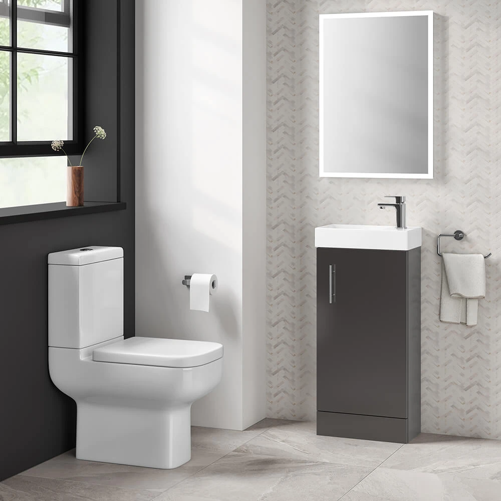 Minnie 400mm Floorstanding Cloakroom Vanity Unit & Basin - Gloss Grey 3 Minnie 400mm Floorstanding Cloakroom Vanity Unit & Basin - Gloss Grey - Image 3