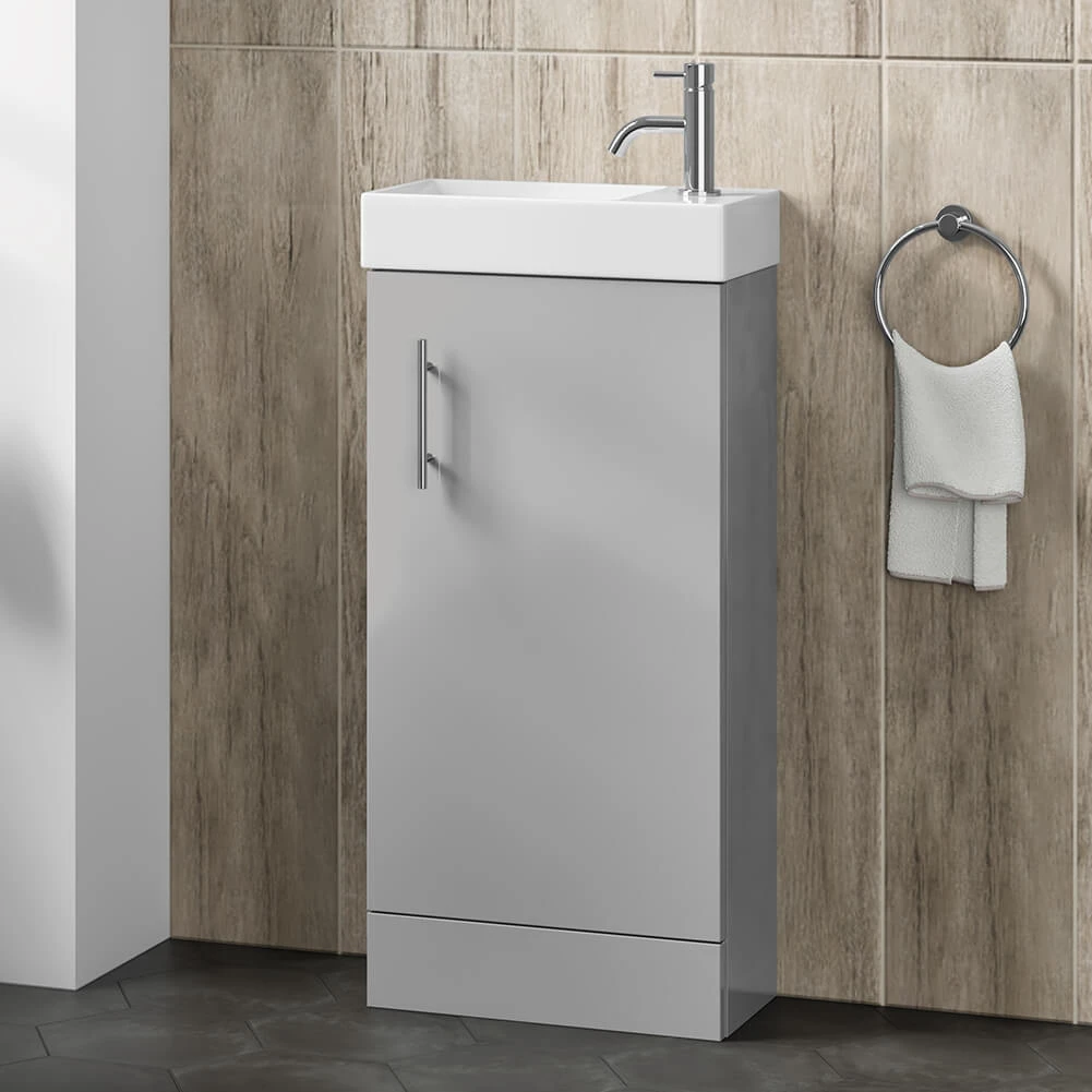 Minnie 400mm Floorstanding Cloakroom Vanity Unit & Basin - Gloss Grey Mist 1 Minnie 400mm Floorstanding Cloakroom Vanity Unit & Basin - Gloss Grey Mist