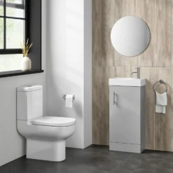 Minnie 400mm Floorstanding Cloakroom Vanity Unit & Basin - Gloss Grey Mist 7 Minnie 400mm Floorstanding Cloakroom Vanity Unit & Basin - Gloss Grey Mist -Vado Shop minnie 400mm floorstanding cloakroom unit gloss grey mist lifestyle2