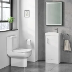 Minnie 400mm Floorstanding Cloakroom Vanity Unit & Basin - Gloss White -Vado Shop minnie 400mm floorstanding cloakroom unit white gloss lifestyle2