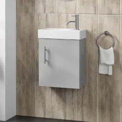 Minnie 400mm Wall Mounted Cloakroom Vanity Unit & Basin - Gloss Grey Mist