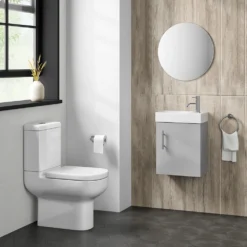 Minnie 400mm Wall Mounted Cloakroom Vanity Unit & Basin - Gloss Grey Mist -Vado Shop minnie 400mm wall mounted cloakroom unit gloss grey mist lifestyle2
