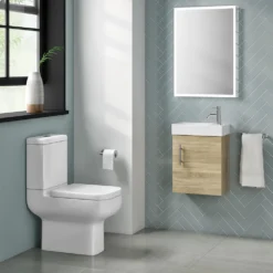 Minnie 400mm Wall Mounted Cloakroom Vanity Unit & Basin - Natural Oak -Vado Shop minnie 400mm wall mounted cloakroom unit naturak oak lifestyle2