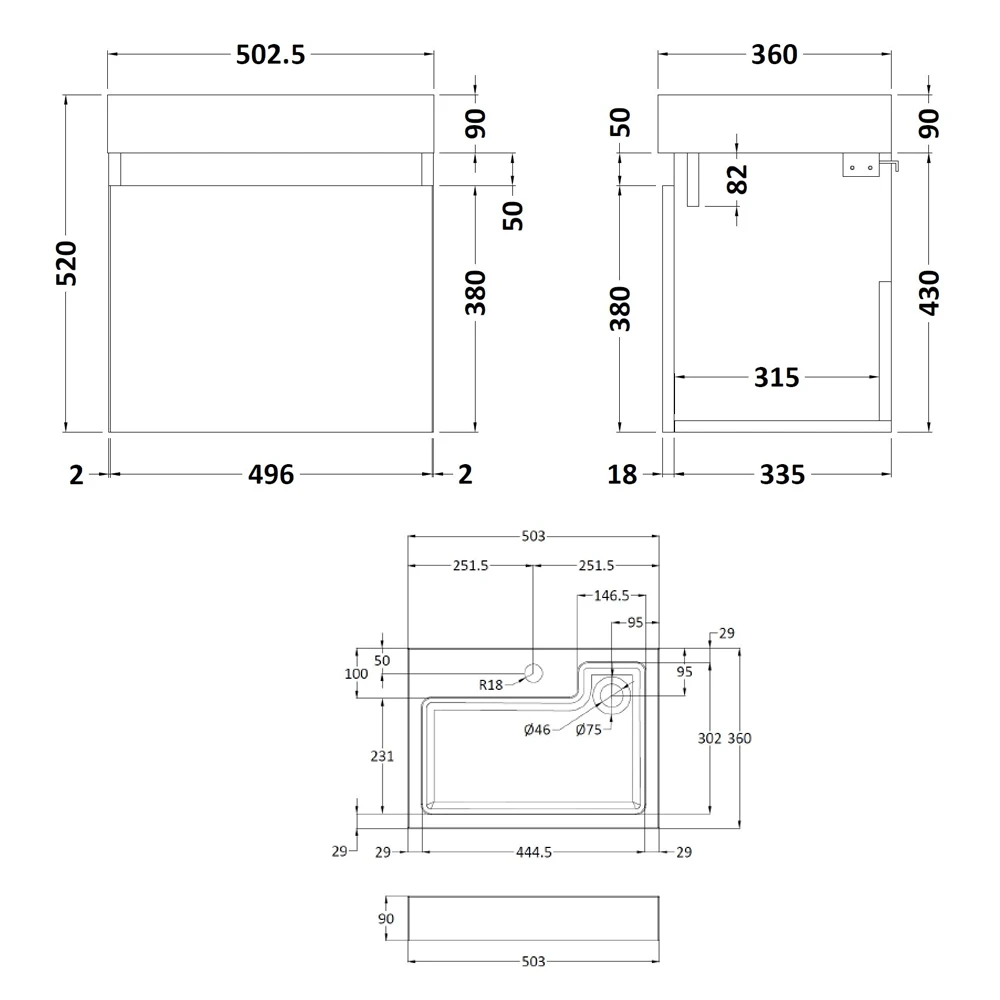 Minnie 500mm Wall Mounted 1 Door Vanity Unit & Polymarble Basin - Gloss White 10 Minnie 500mm Wall Mounted 1 Door Vanity Unit & Polymarble Basin - Gloss White - Image 10