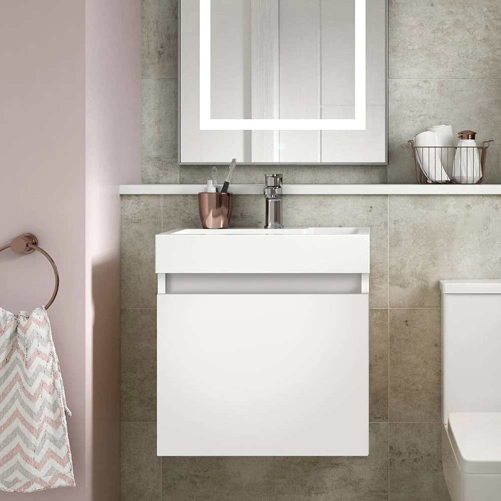 Minnie 500mm Wall Mounted 1 Door Vanity Unit & Polymarble Basin - Gloss White 7 Minnie 500mm Wall Mounted 1 Door Vanity Unit & Polymarble Basin - Gloss White - Image 7