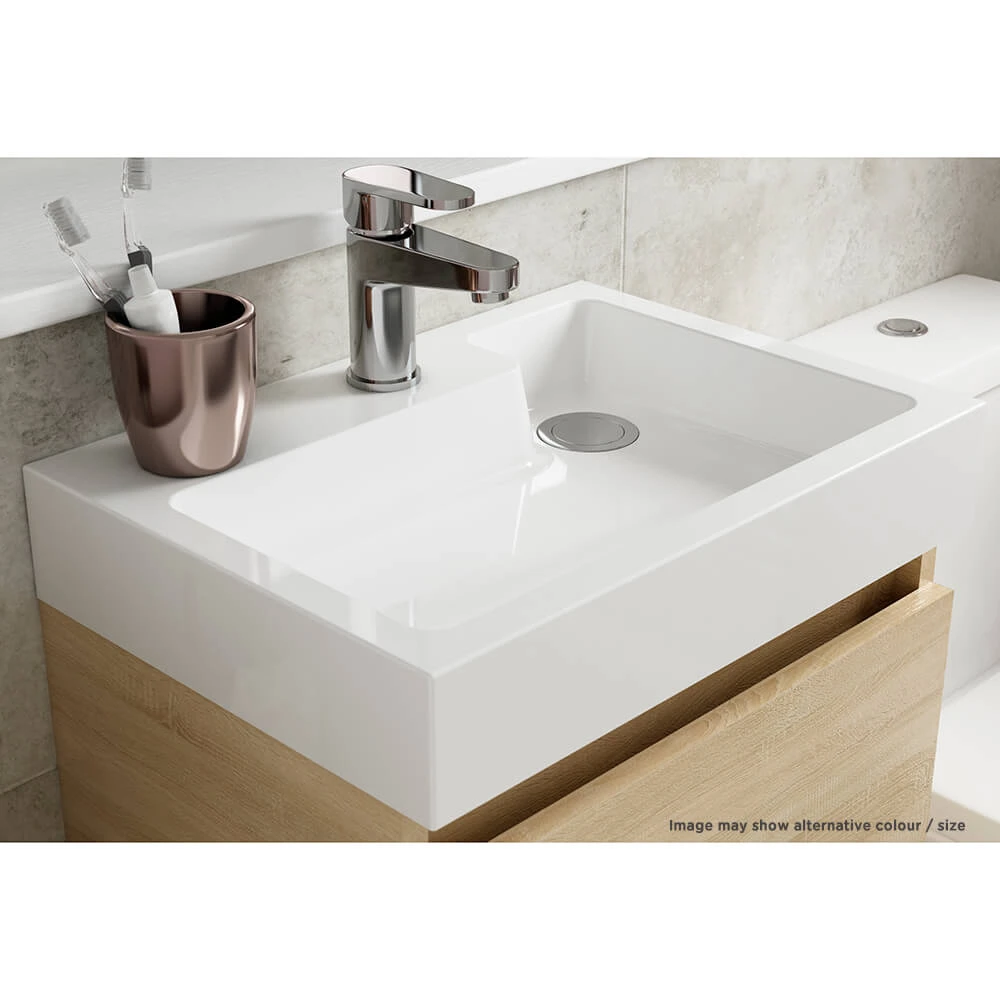 Minnie 500mm Wall Mounted 1 Door Vanity Unit & Polymarble Basin - Natural Oak 9 Minnie 500mm Wall Mounted 1 Door Vanity Unit & Polymarble Basin - Natural Oak - Image 9