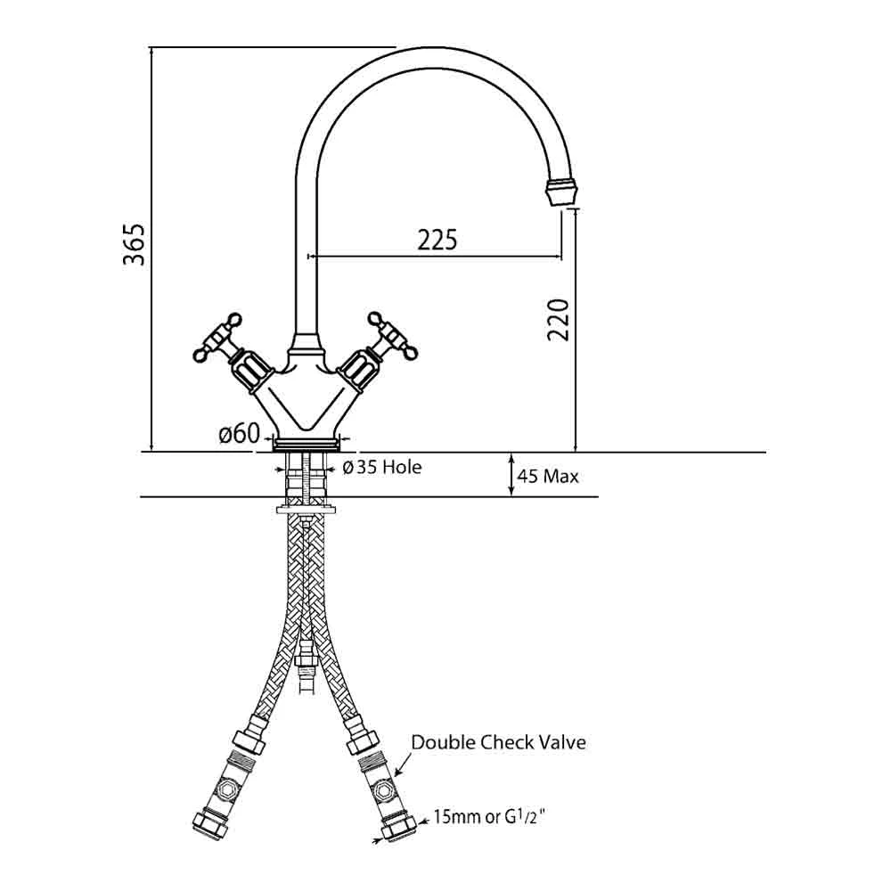 Perrin & Rowe Minoan Twin Crosshead Mono Sink Mixer With Swivel Spout - Gold 9 Perrin & Rowe Minoan Twin Crosshead Mono Sink Mixer With Swivel Spout - Gold - Image 9