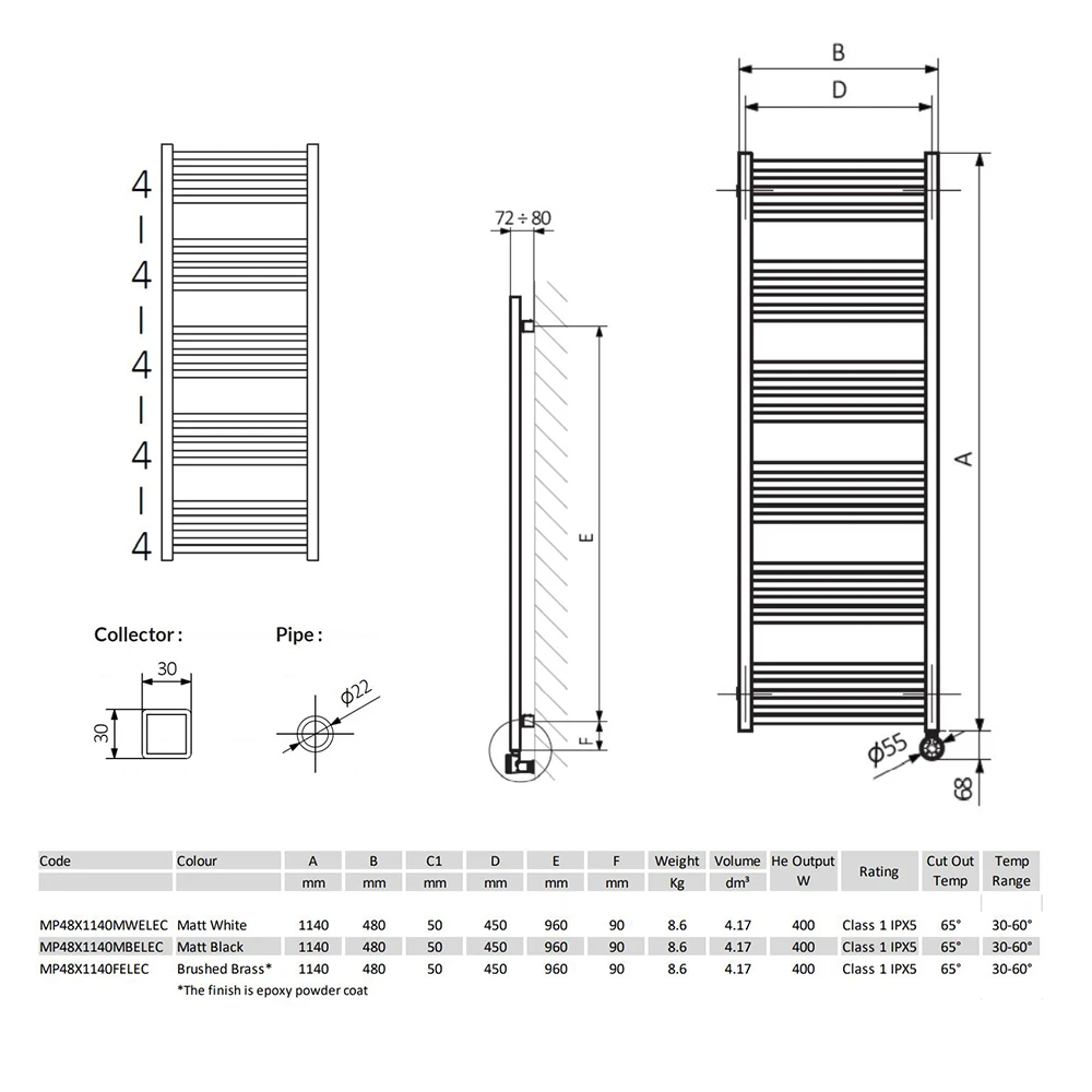 Crosswater MPRO Electric Matt Black Heated Towel Rail - 1380 X 480mm 8 Crosswater MPRO Electric Matt Black Heated Towel Rail - 1380 X 480mm - Image 8