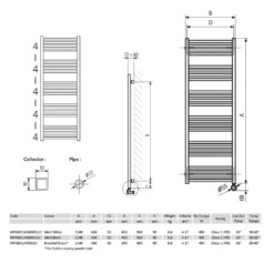 Crosswater MPRO Electric Matt White Heated Towel Rail - 1380 X 480mm -Vado Shop mpro radiator 1140 crosswater tech drawing
