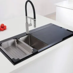 Caple Navitis Single Lever Mono Pull Out Spray Tap - Stainless Steel With Black Hose -Vado Shop nav bk lifestyle 1