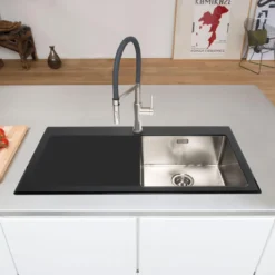 Caple Navitis Single Lever Mono Pull Out Spray Tap - Stainless Steel With Black Hose -Vado Shop nav bk lifestyle 2