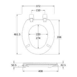 Nuie Traditional Round Wooden Seat With Plastic Hinges - Bottom Fix -Vado Shop nts303 technical drawing