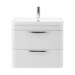 Harbour Grace 600mm Wall Mounted Vanity Unit With Polymarble Basin - White Gloss -Vado Shop parade 600 wm cut fornt