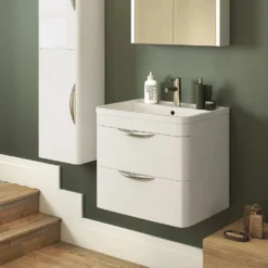 Harbour Grace 600mm Wall Mounted Vanity Unit With Polymarble Basin - White Gloss -Vado Shop parade 600 wm hero 3