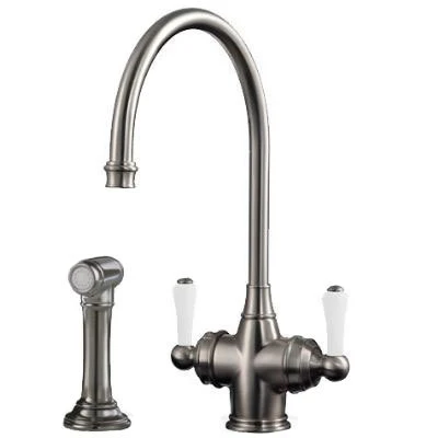 Perrin & Rowe Phoenician Mono Sink Mixer With Porcelain Lever Handles & Rinse - Pewter 5 Perrin & Rowe Phoenician Mono Sink Mixer With Porcelain Lever Handles & Rinse - Pewter - Image 5