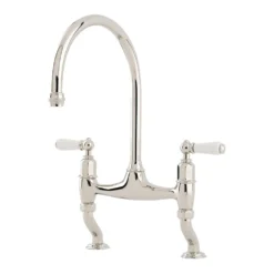 Perrin & Rowe Ionian Lever 2 Hole Bridge Sink Mixer With Porcelain Handles - Gold