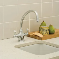 Perrin & Rowe Estruscan Twin Lever Mono Sink Mixer With Swivel Spout - Polished Nickel