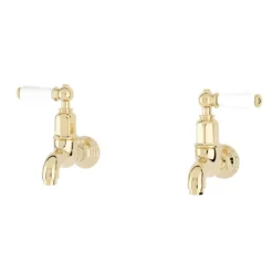 Perrin & Rowe Mayan Lever Wall Mounted Bibcocks (Pair) - Gold